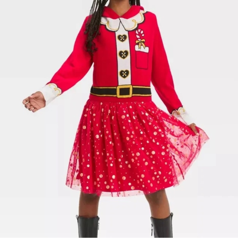 COPY - Hooded Santa Christmas Holiday Tutu Sweater Dress Long Sleeves Girls
